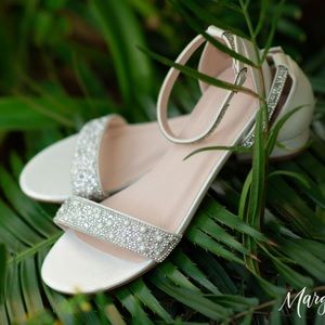 Bridal Crystal Flat Satin Sandals Starlet